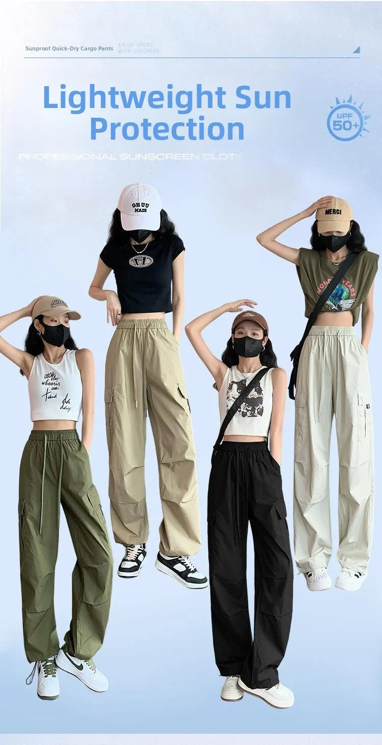 Women’s Retro Workwear Wide-Leg Pants – Summer Drapey Trousers