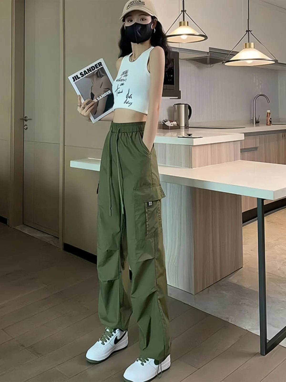 Women’s Retro Workwear Wide-Leg Pants – Summer Drapey Trousers