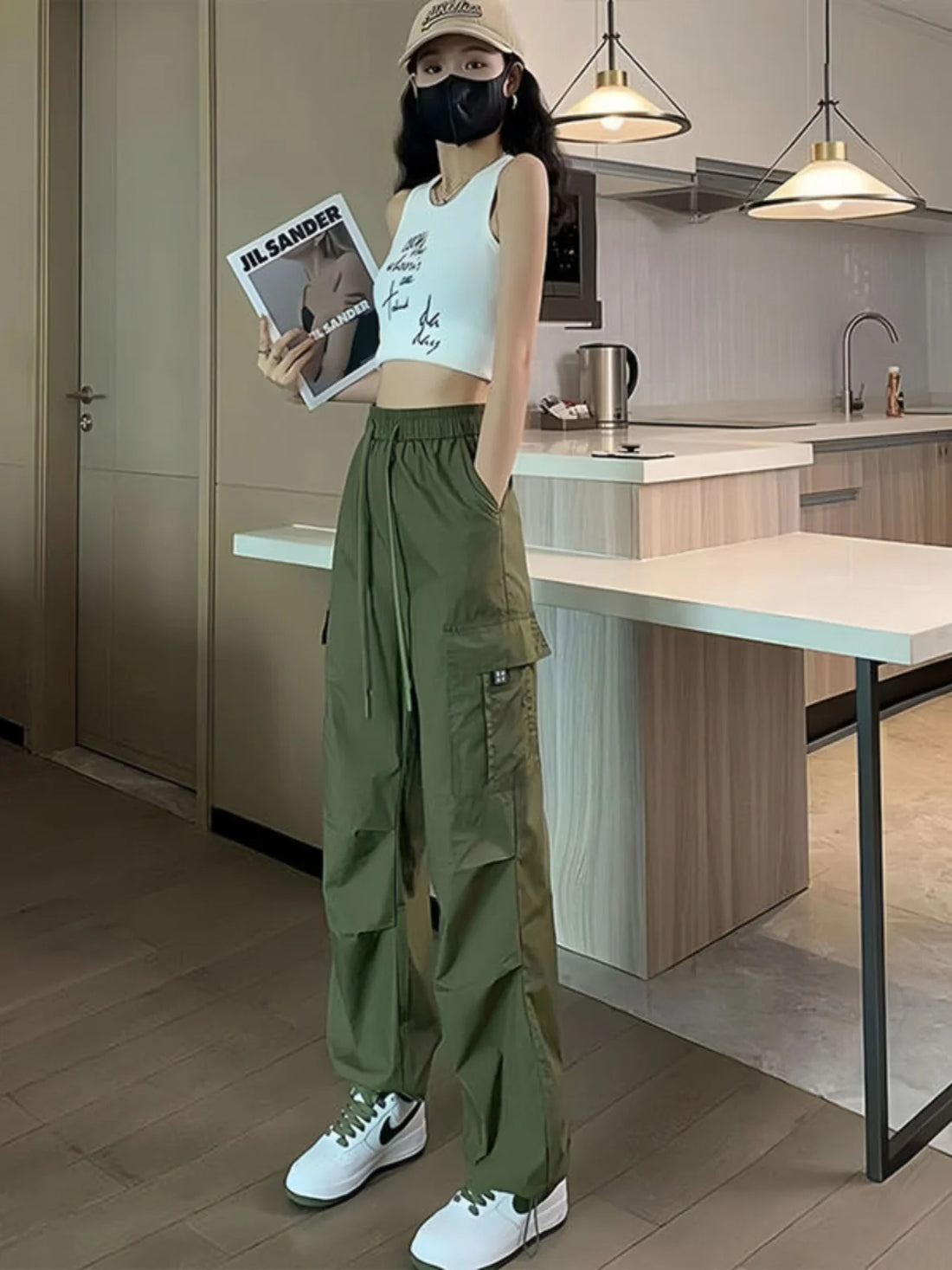 Women’s Retro Workwear Wide-Leg Pants – Summer Drapey Trousers