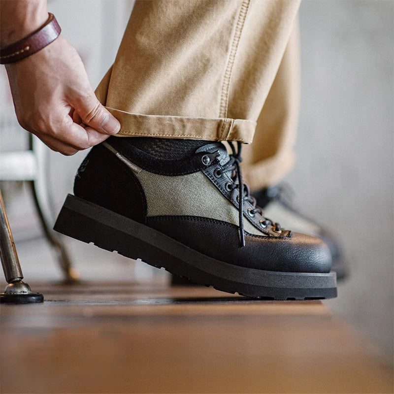 Maden Retro Thick-Soled Color-Block Leather Shoes – Men’s Fall Style