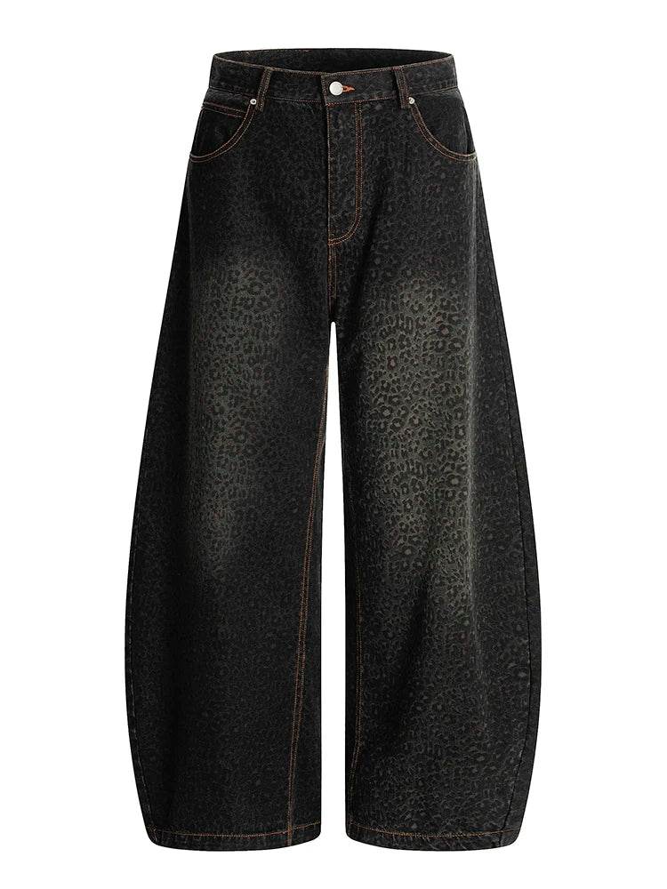 Women’s Blue Leopard Print Wide Leg Jeans