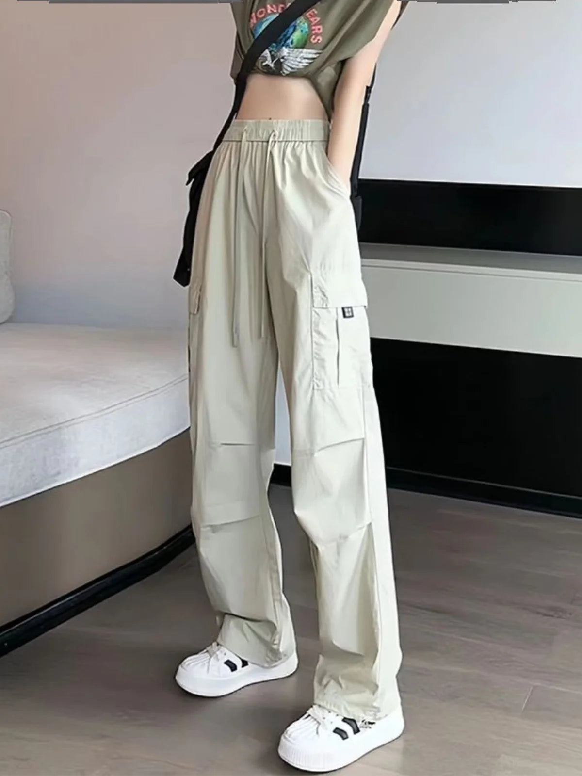 Women’s Retro Workwear Wide-Leg Pants – Summer Drapey Trousers