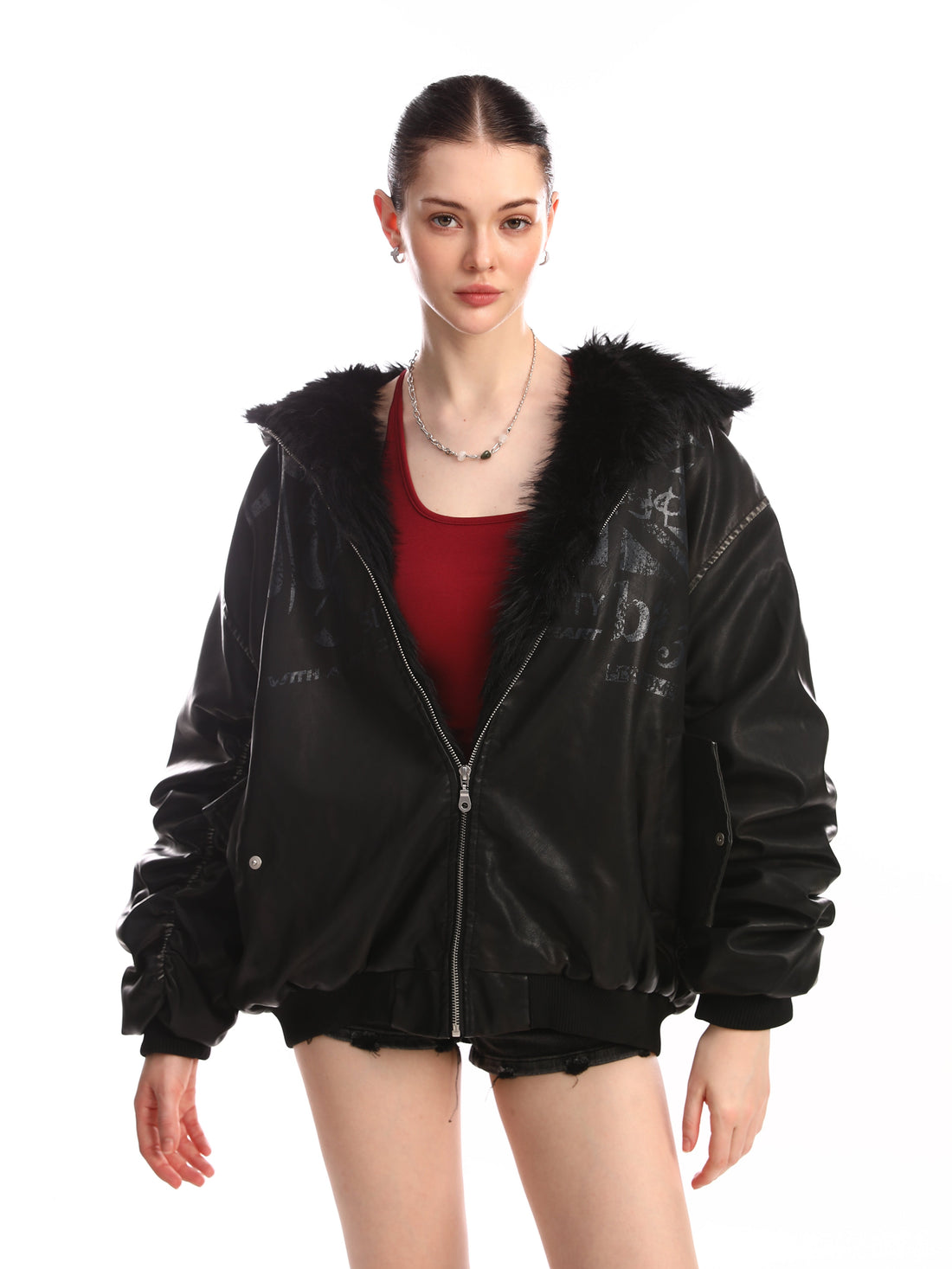 Omirad Vintage Graphic PU Hoodie Jacket