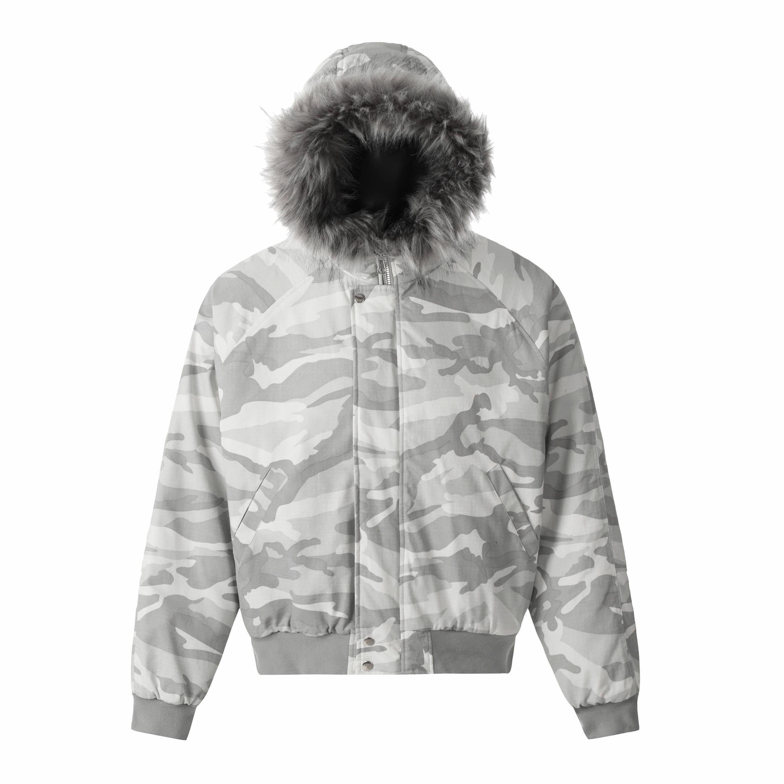 Omirad White Camo Faux Fur Hooded Padded Jacket