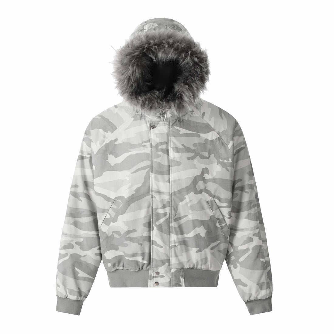 Omirad White Camo Faux Fur Hooded Padded Jacket