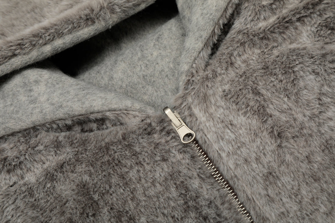 Omirad Wool Blend Fleece Hooded Bomber Jacket