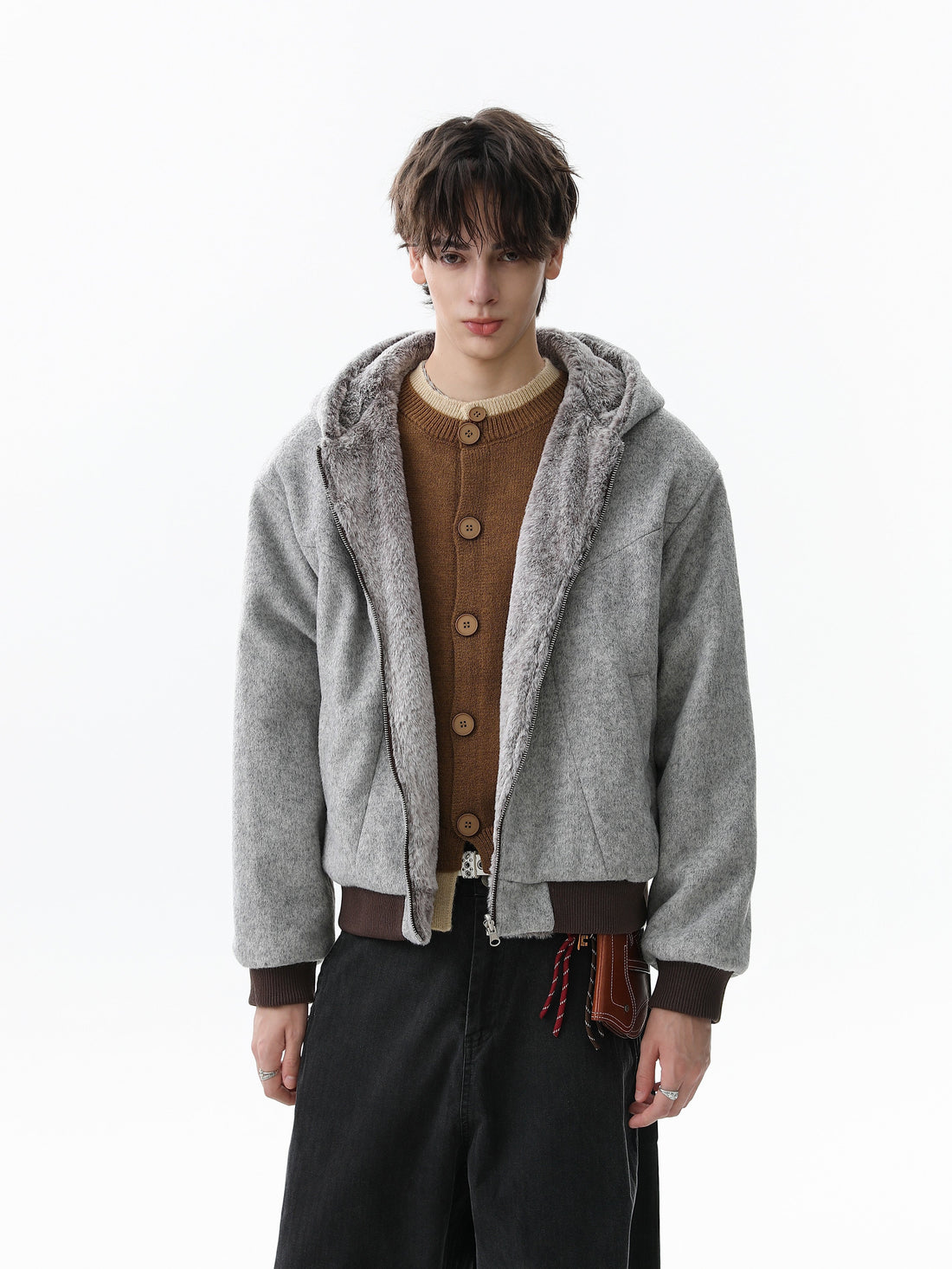 Omirad Wool Blend Fleece Hooded Bomber Jacket
