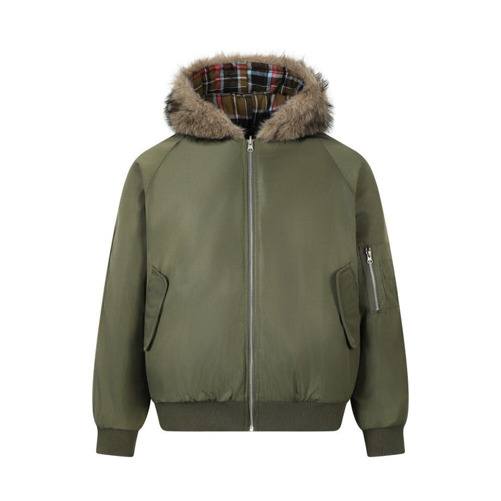 Omirad Reversible Plaid Fur Hooded Jacket