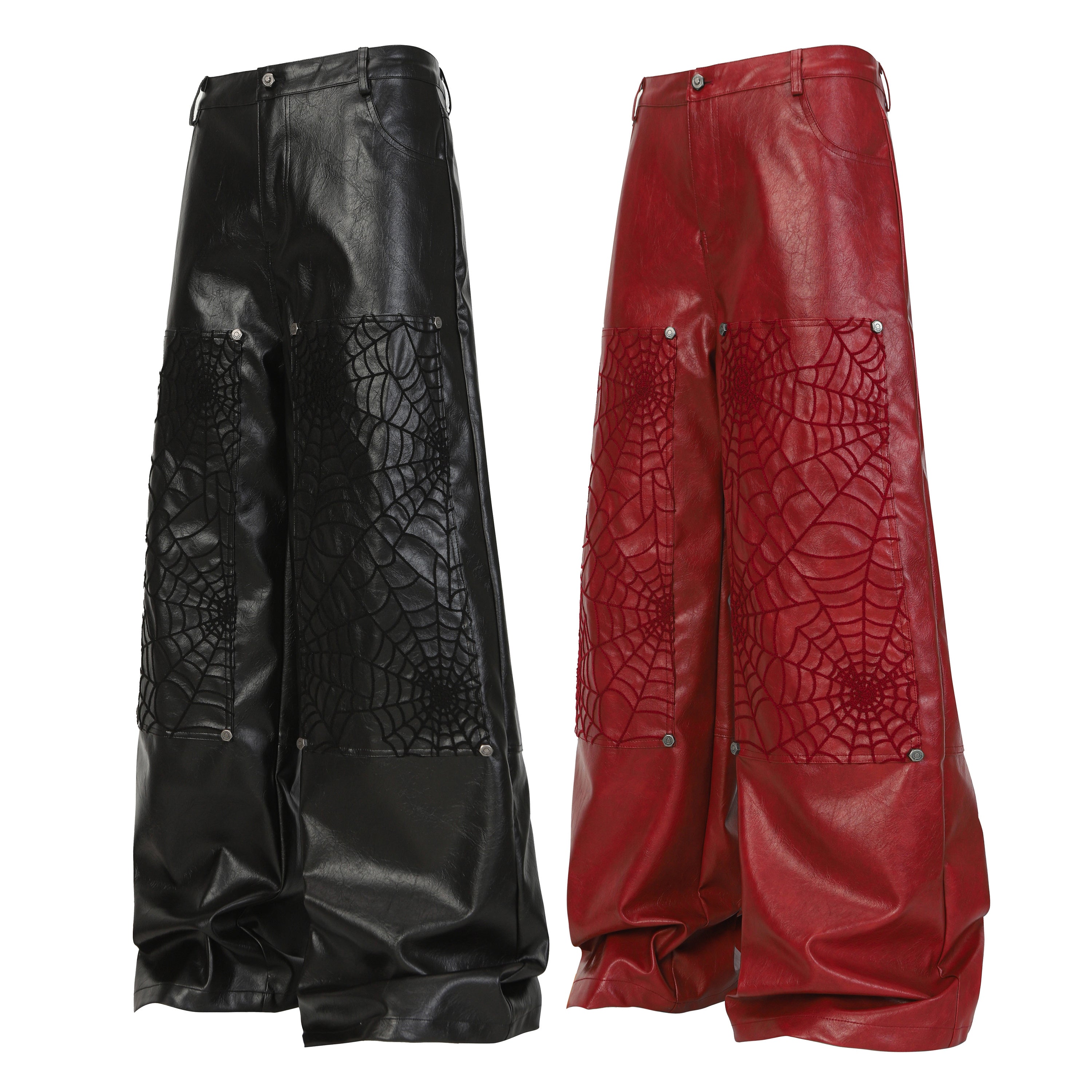 Omirad Web Embossed PU Wide-Leg Pants