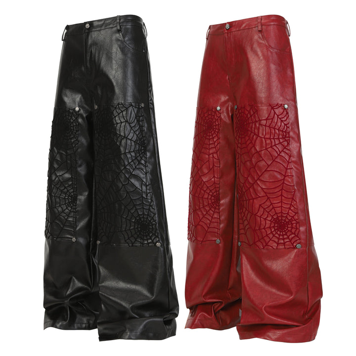 Omirad Web Embossed PU Wide-Leg Pants