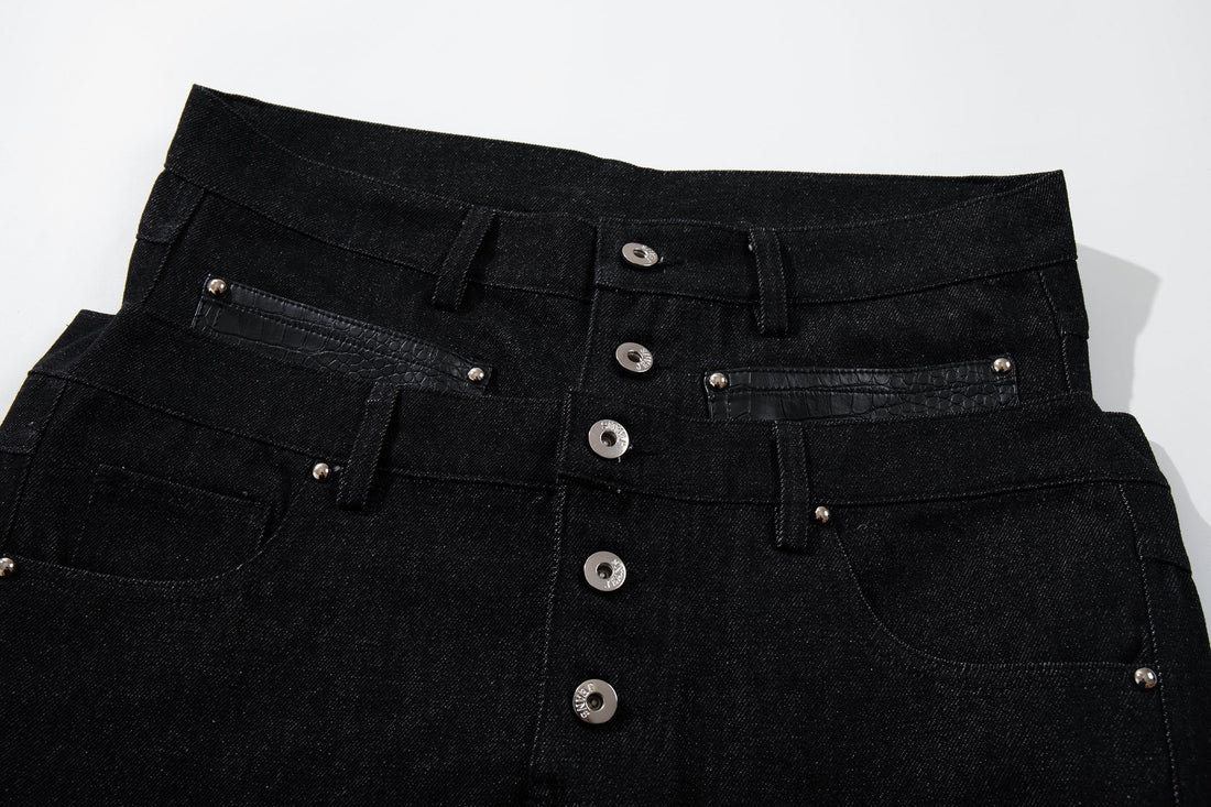 Omirad Wide Leg Button Fly Denim Pants