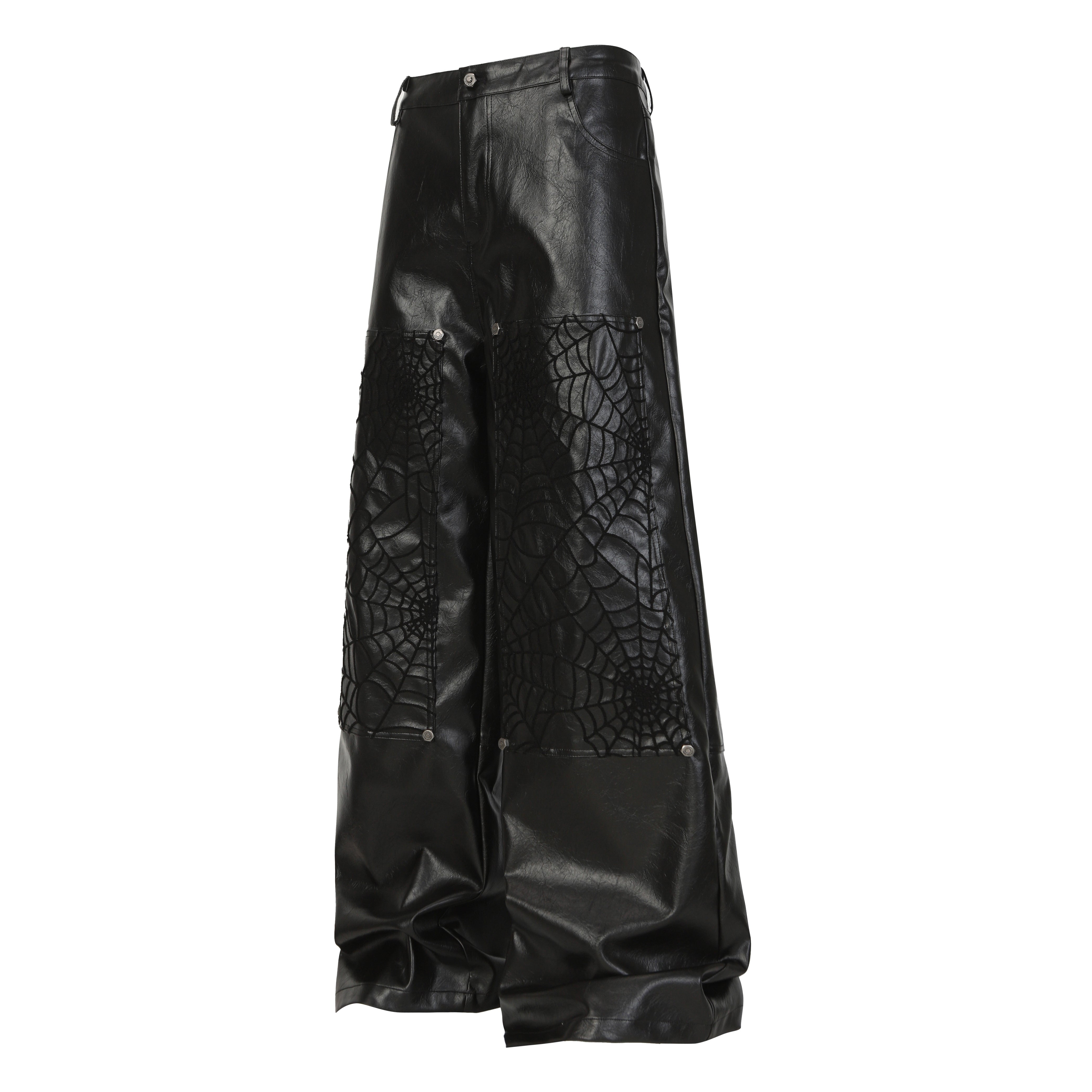Omirad Web Embossed PU Wide-Leg Pants