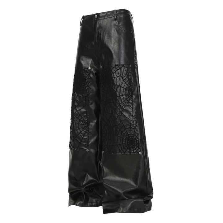 Omirad Web Embossed PU Wide-Leg Pants