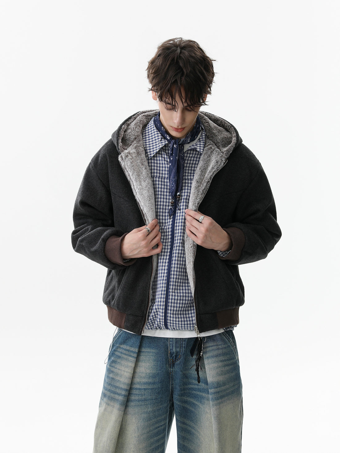 Omirad Wool Blend Fleece Hooded Bomber Jacket