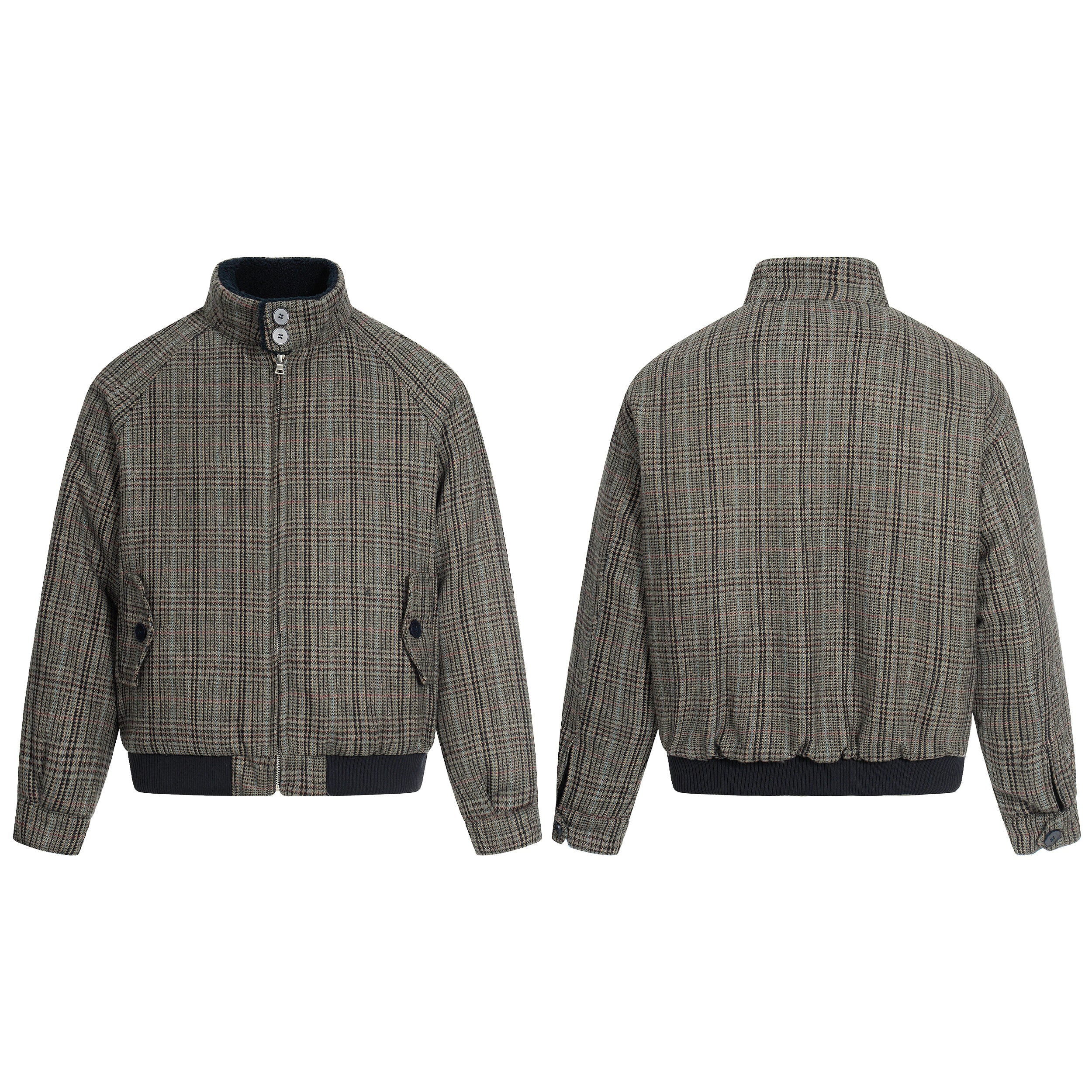 Omirad Vintage Check Wool Blend Bomber Jacket