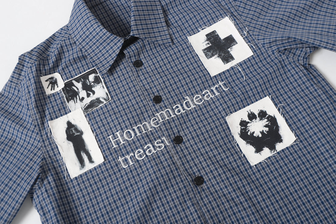 Omirad Patchwork Graphic Plaid Shirt