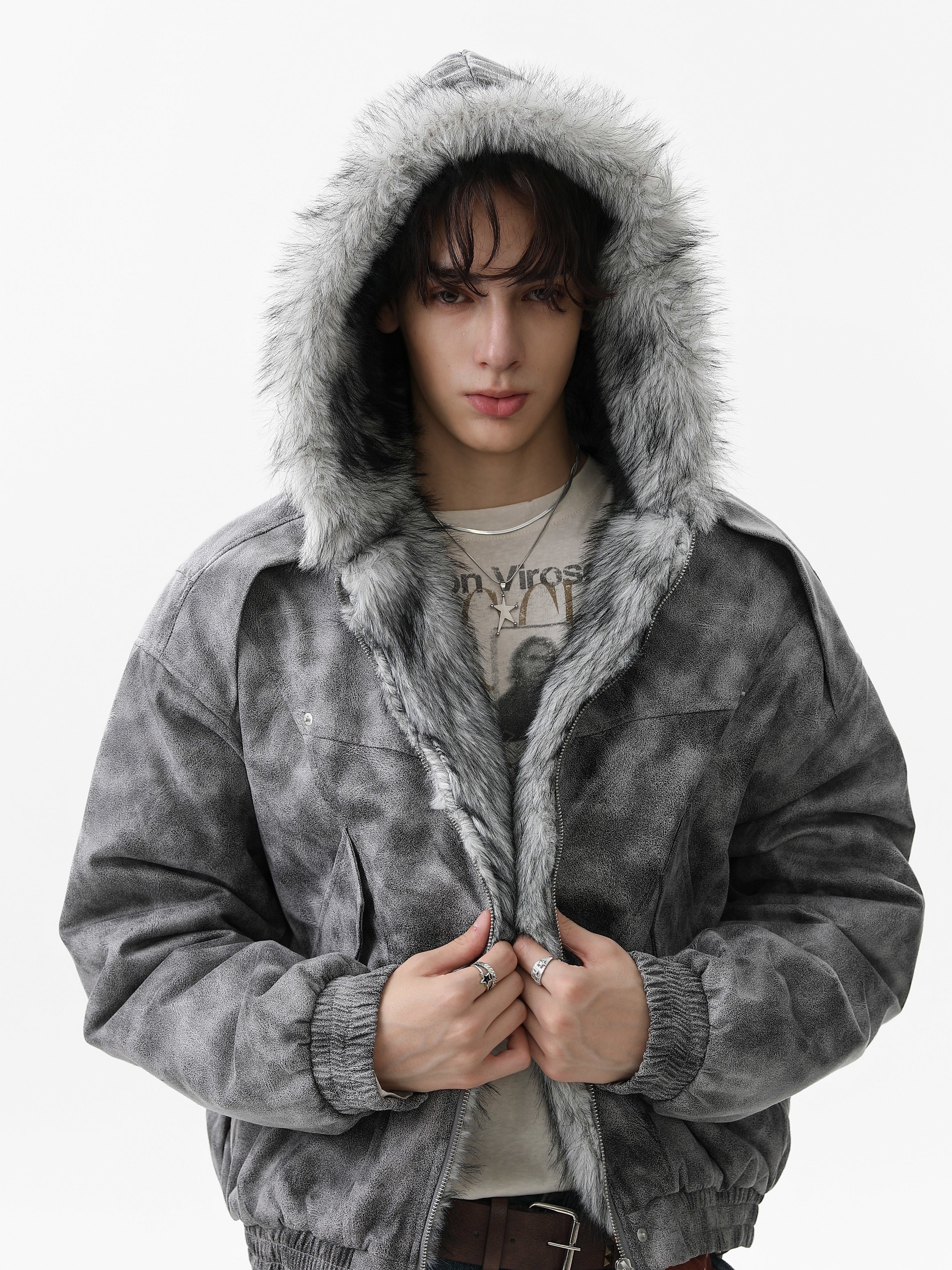Omirad Washed Faux-Fur Hooded Jacket