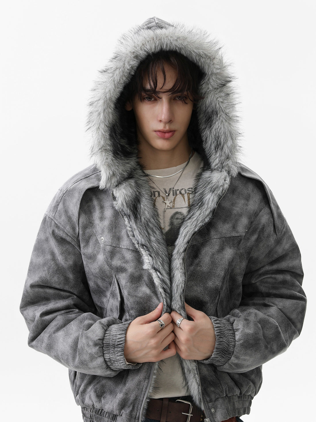 Omirad Washed Faux-Fur Hooded Jacket