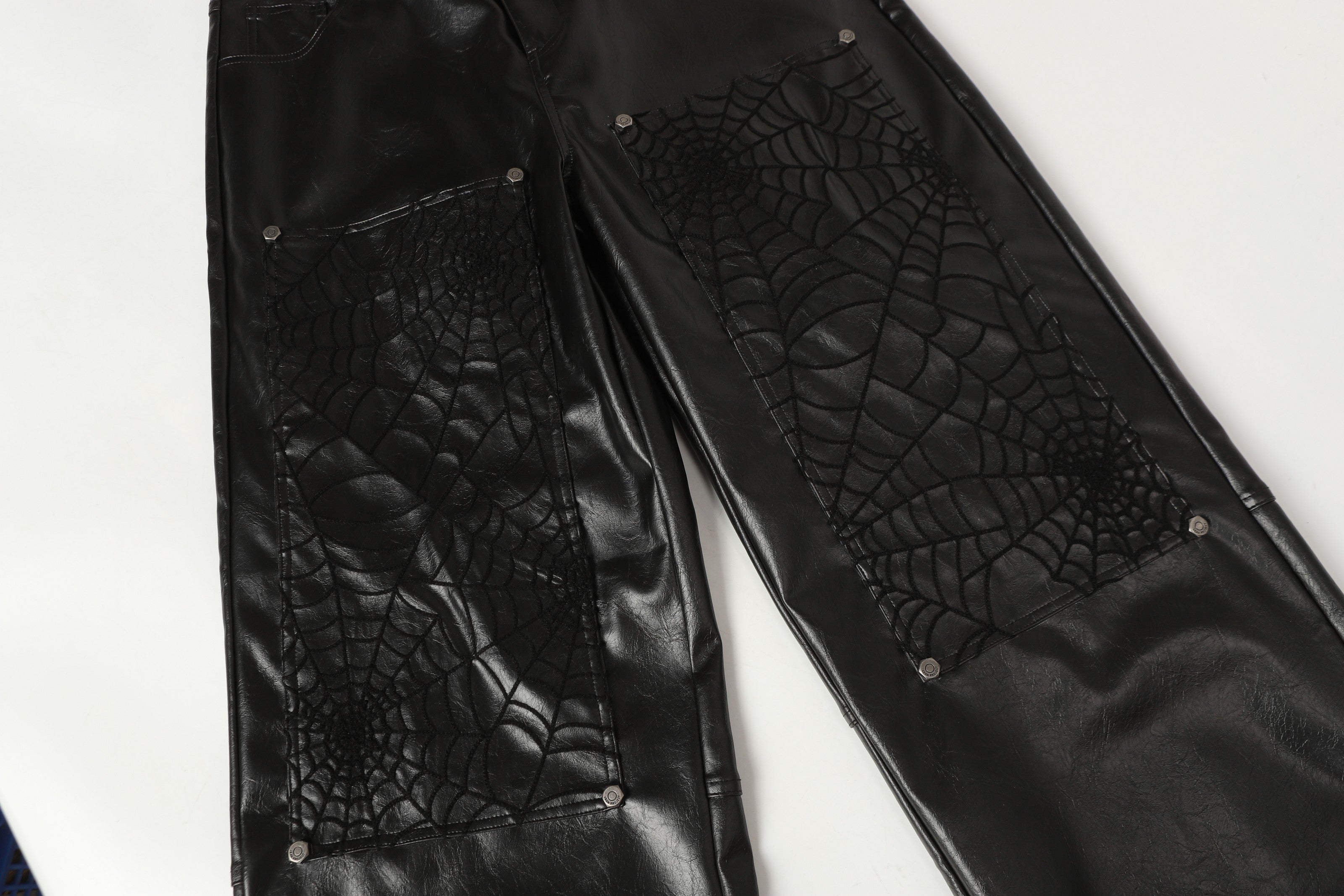 Omirad Web Embossed PU Wide-Leg Pants