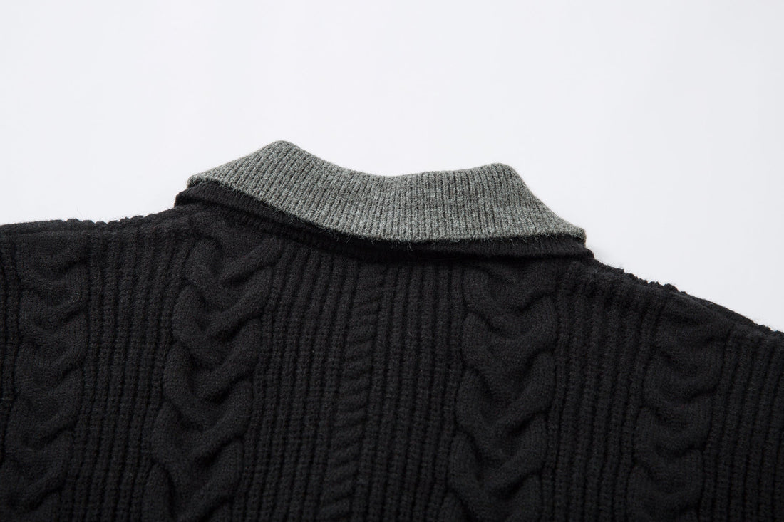 Omirad Vintage Cable Knit Polo Sweater