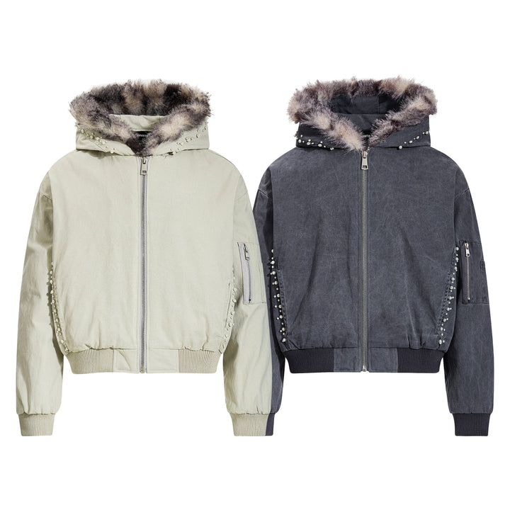 Omirad Studded Fur-Trim Hooded Jacket