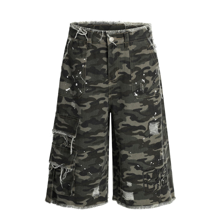 Omirad Camo Distressed Utility Denim Shorts