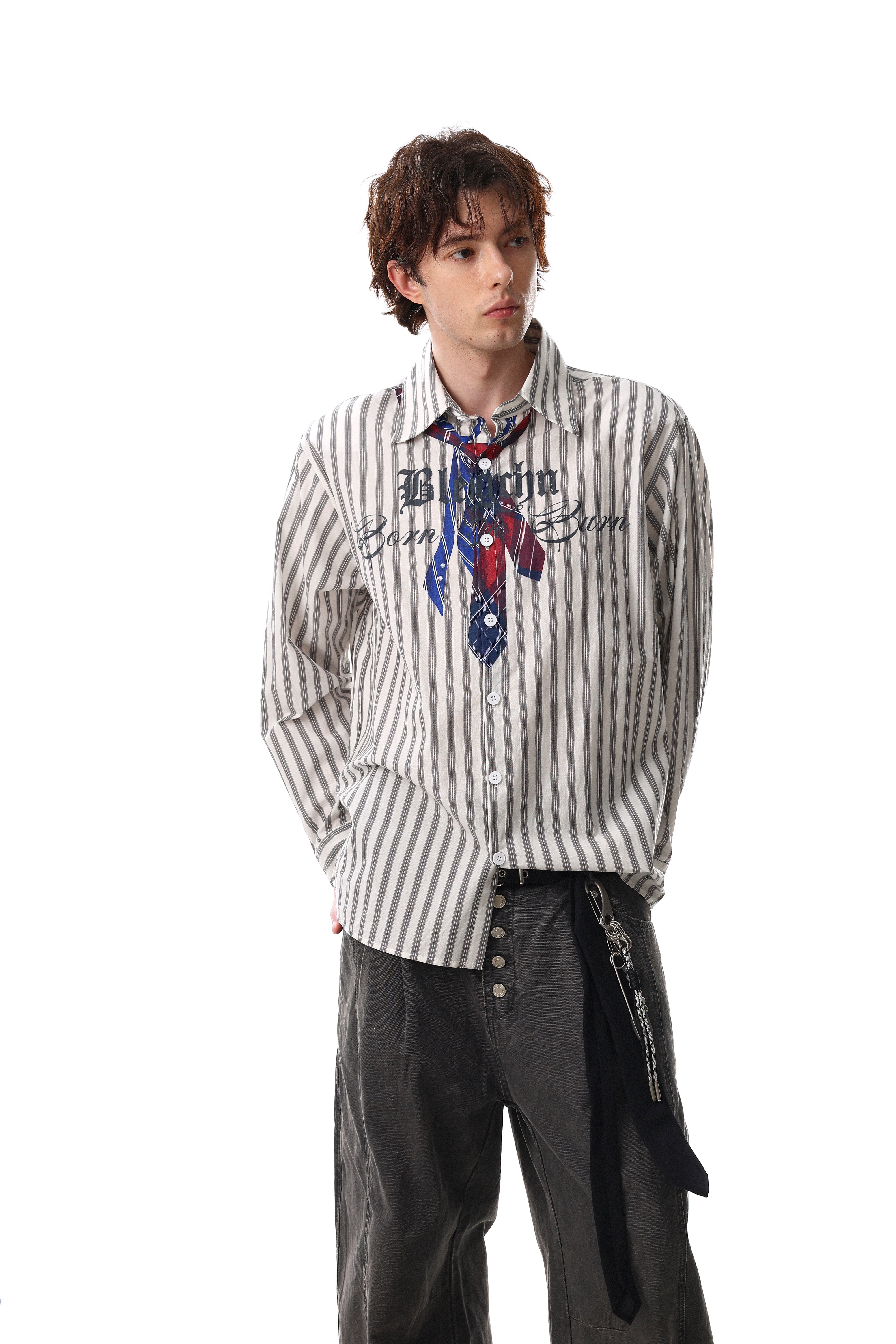 Omirad Striped Tie-Detail Button-Up Shirt