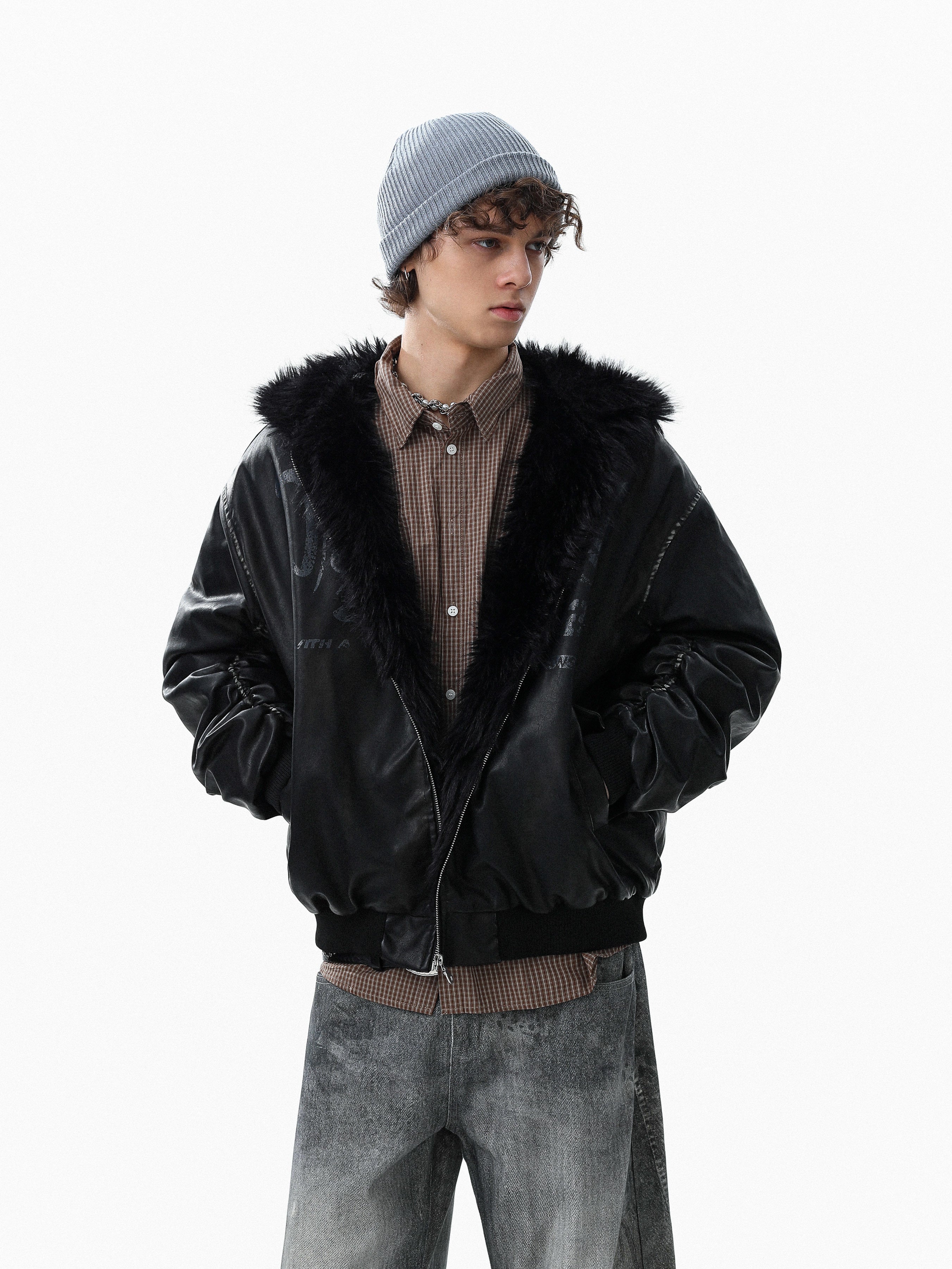 Omirad Vintage Graphic PU Hoodie Jacket