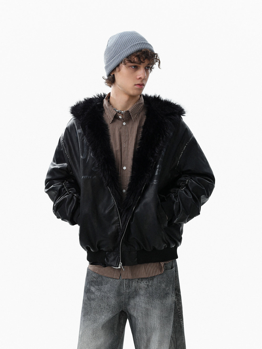 Omirad Vintage Graphic PU Hoodie Jacket