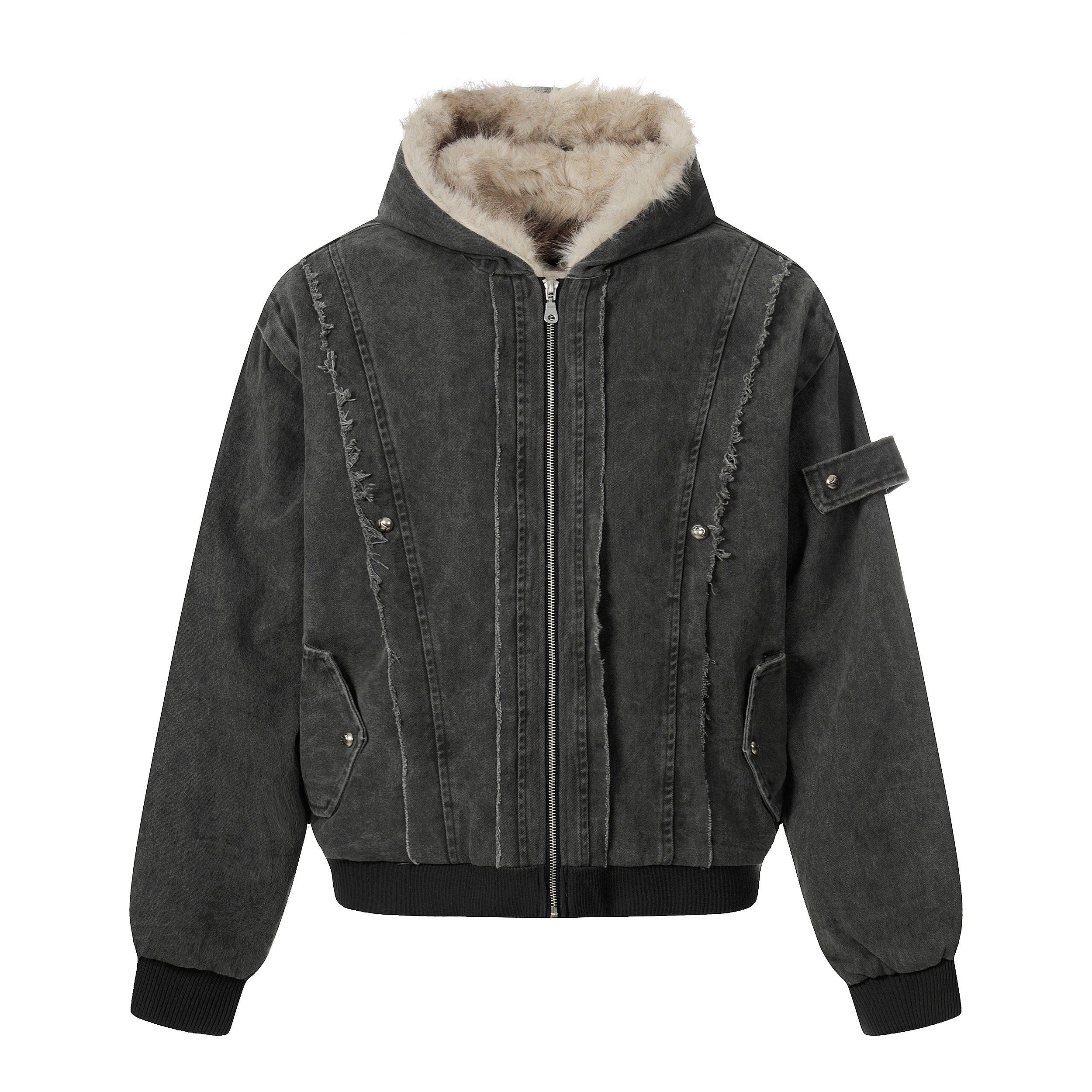 Omirad Washed Shearling-Lined Denim Hooded Jacket