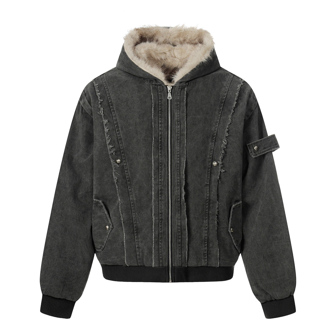 Omirad Washed Shearling-Lined Denim Hooded Jacket