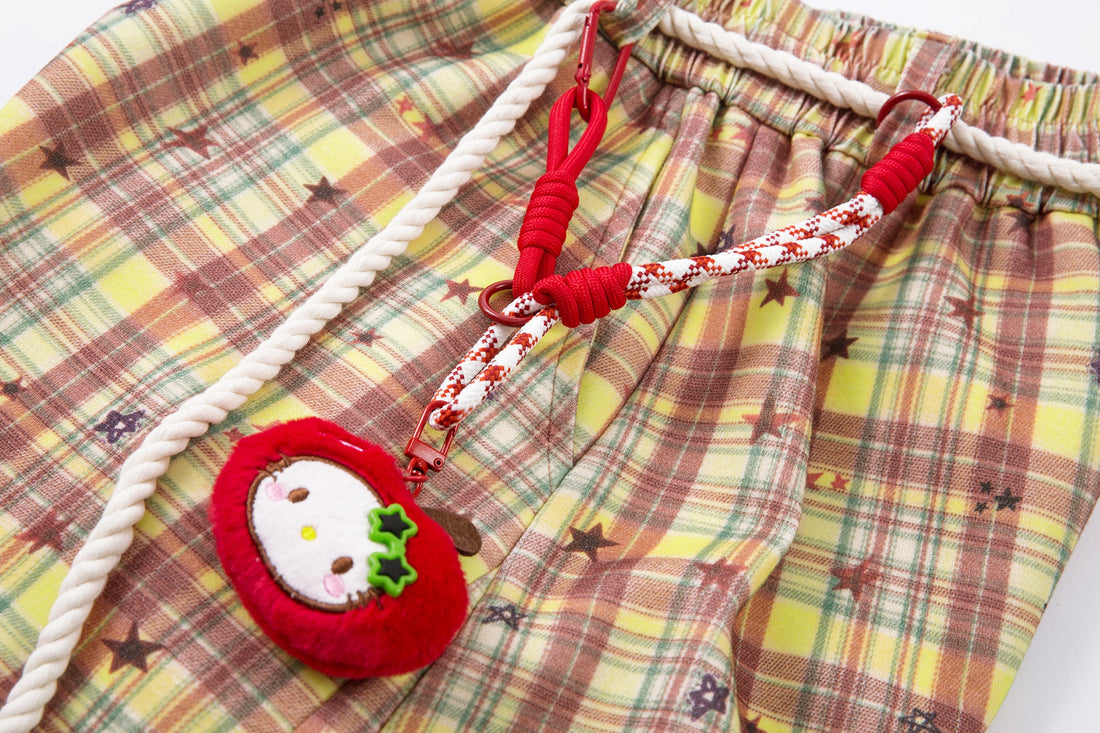 Omirad Yellow Plaid Bear Charm Pants