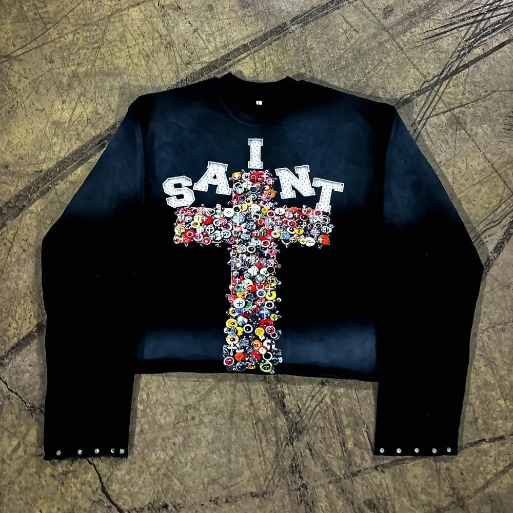 I SAINT Studded Cross Sweatshirt