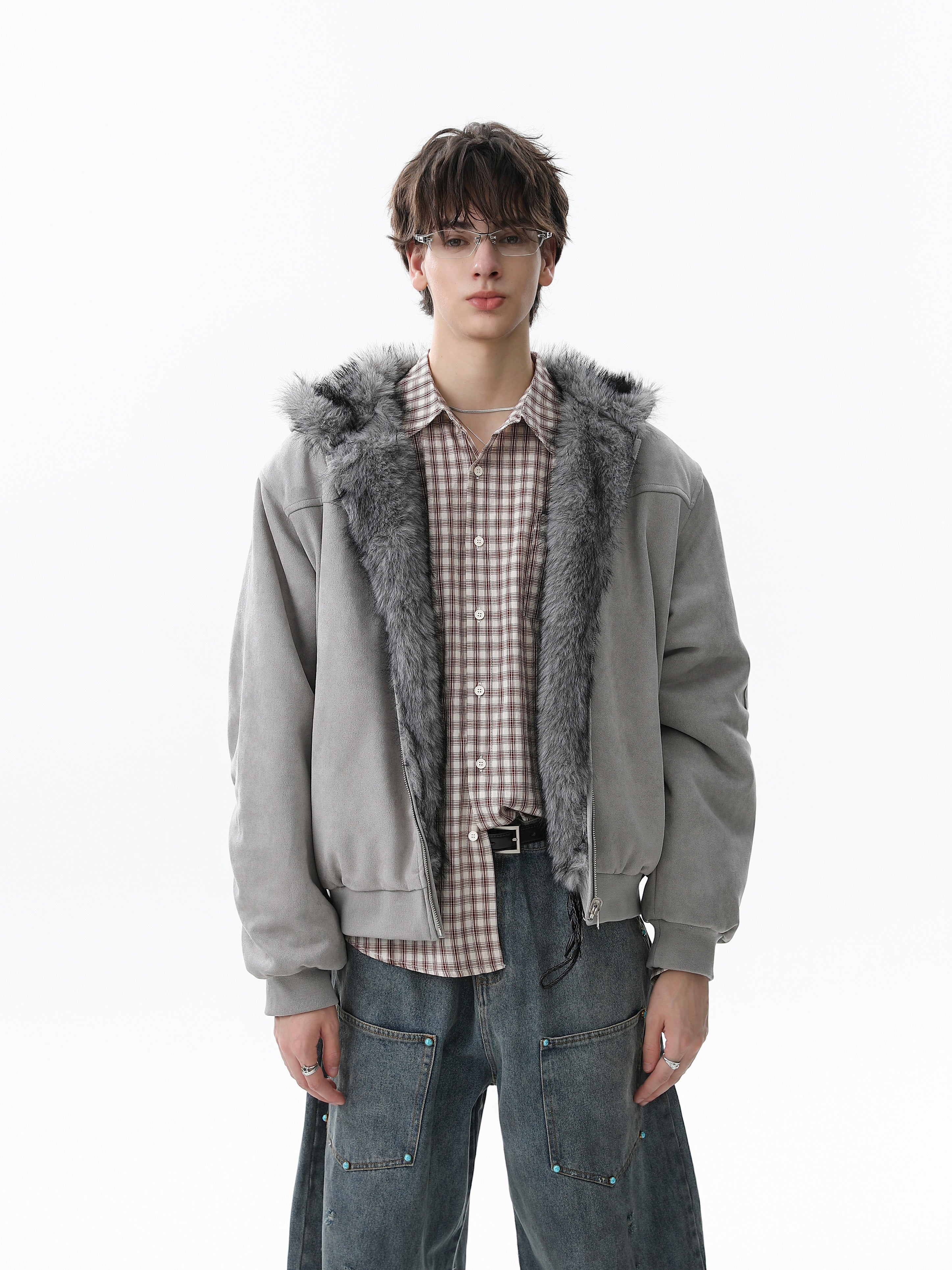 Omirad Reversible Faux Suede Fur Hooded Jacket