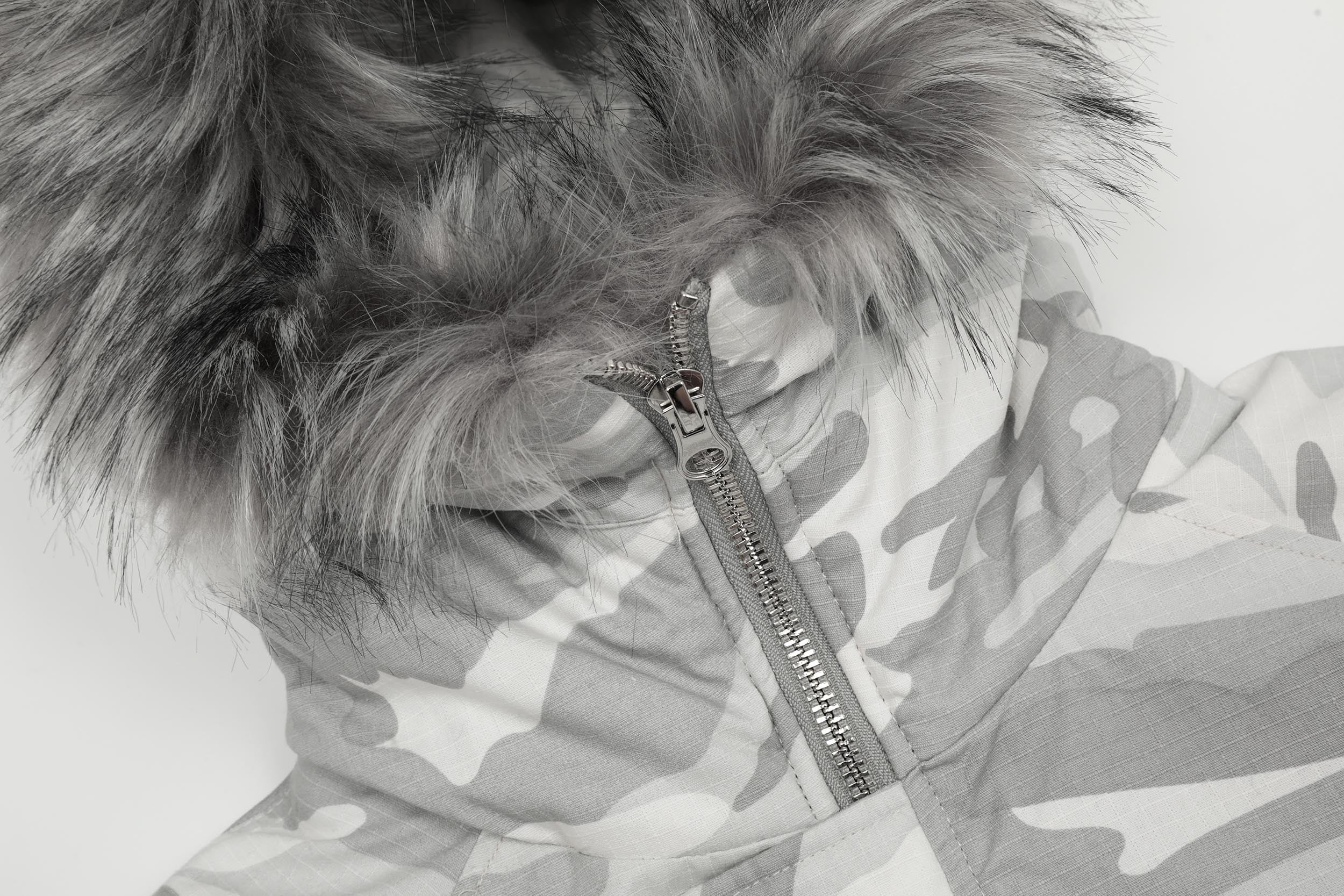 Omirad White Camo Faux Fur Hooded Padded Jacket