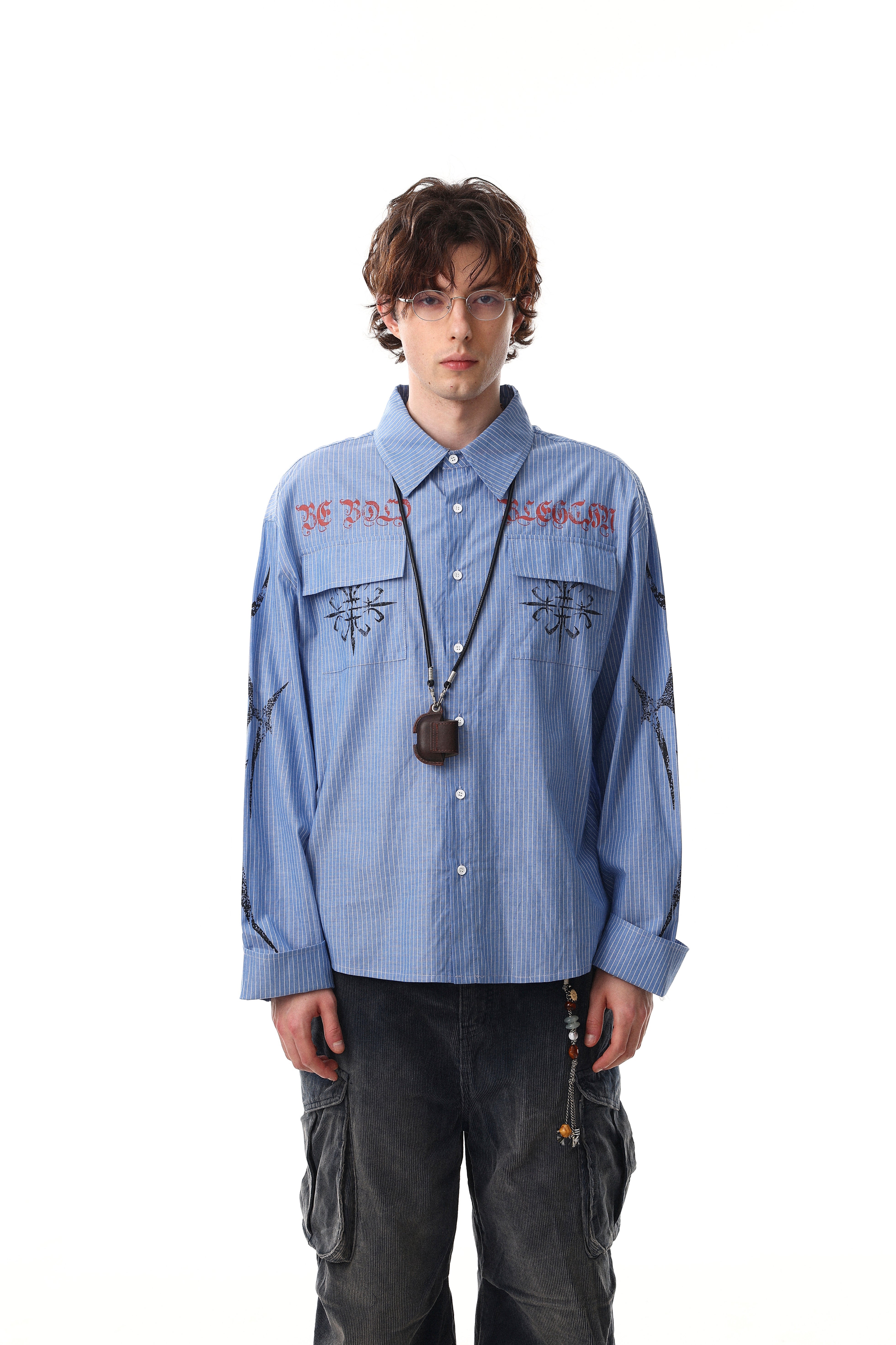 Omirad Striped Graphic Button-Up Shirt