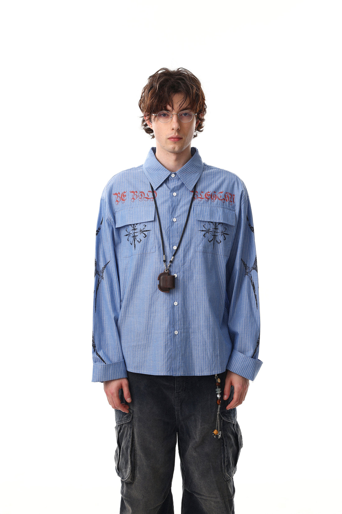 Omirad Striped Graphic Button-Up Shirt