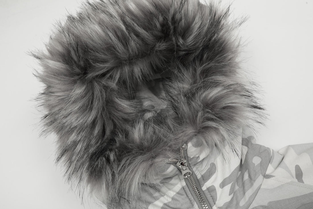 Omirad White Camo Faux Fur Hooded Padded Jacket