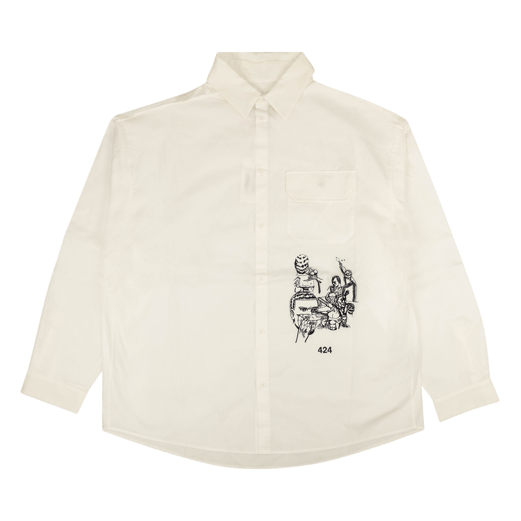 424 Psycho Embroidered Button Down Shirt 'White'