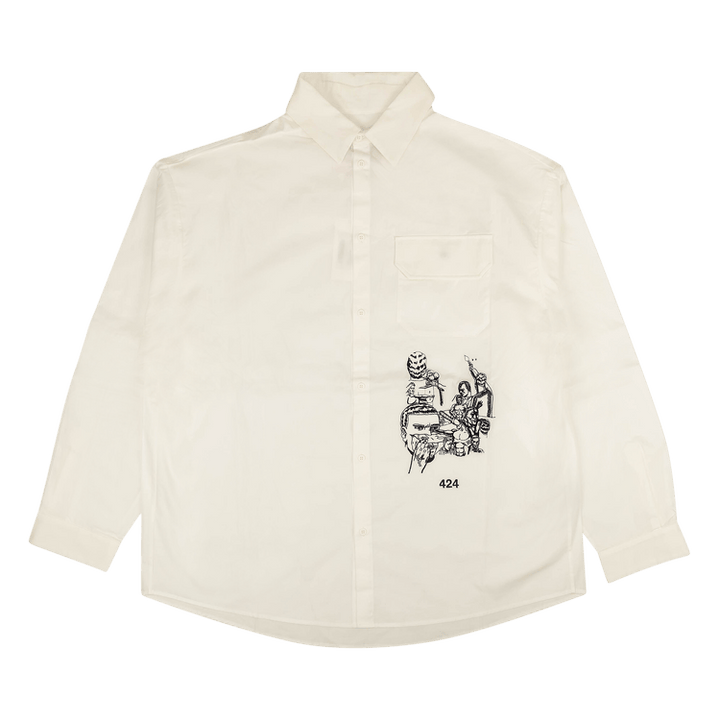 424 Psycho Embroidered Button Down Shirt 'White'