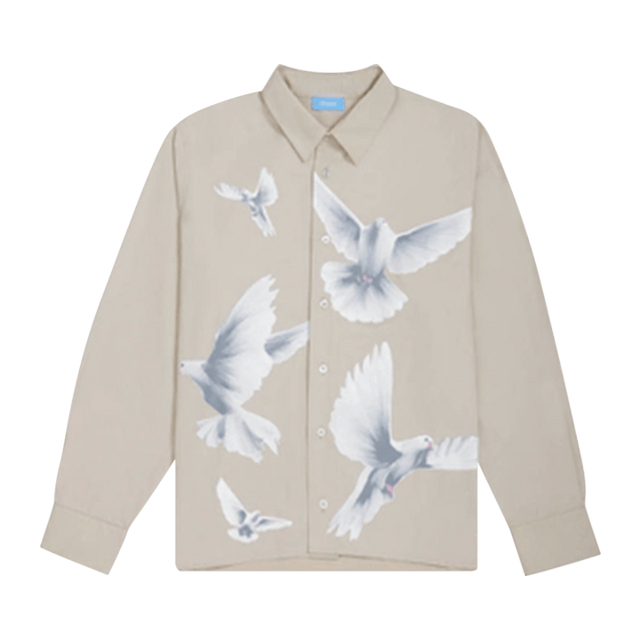 3.PARADIS Freedom Birds Button Shirt 'Beige'
