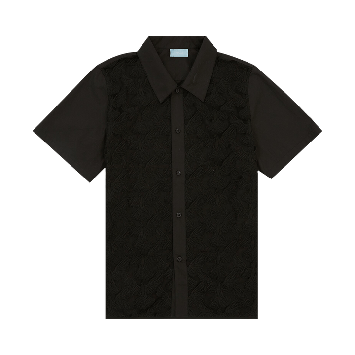3.PARADIS Unity Doves Black Tulle Short-Sleeve Button Shirt 'Black'