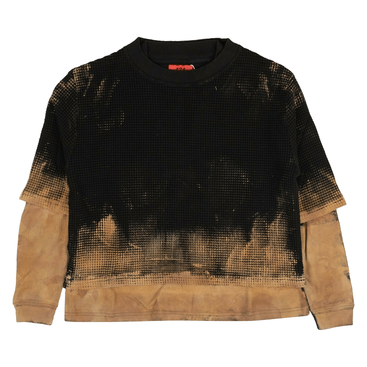 424 Waffle Crewneck Layet-Shirt 'Black/Brown'