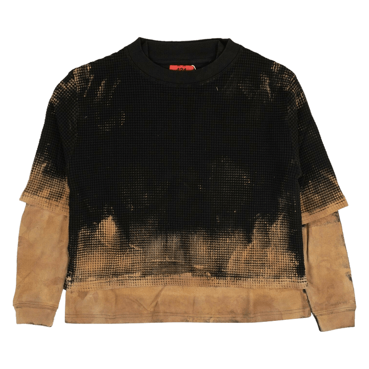 424 Waffle Crewneck Layet-Shirt 'Black/Brown'