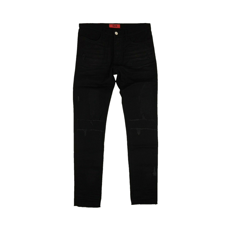 424 Distressed Ripped Logo Patch Jeans 'Black'