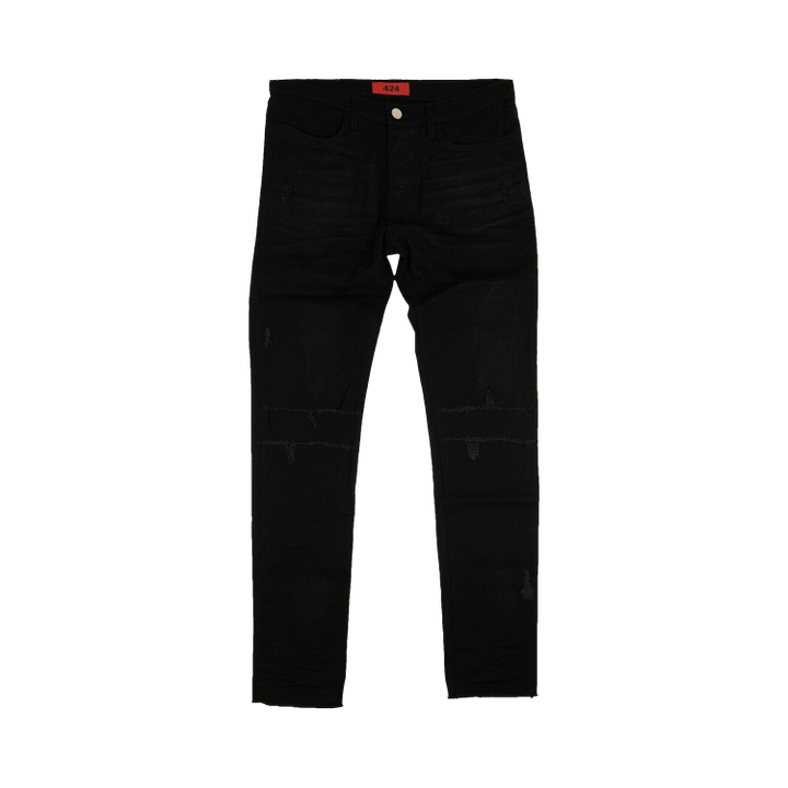 424 Distressed Ripped Logo Patch Jeans 'Black'