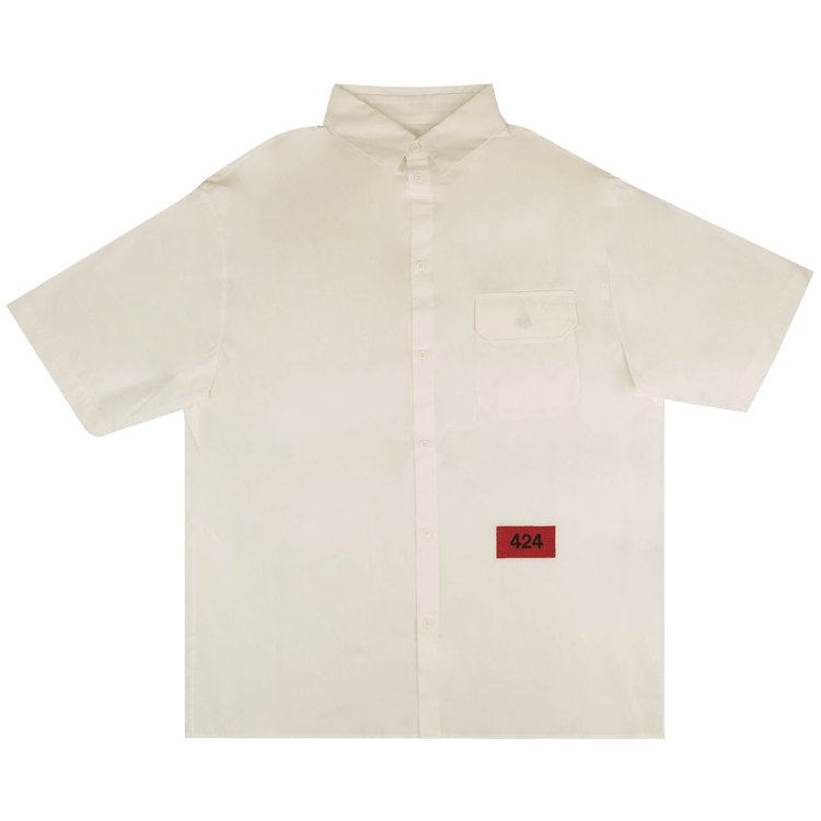 424 Short-Sleeve Logo Patch Button Down 'White'