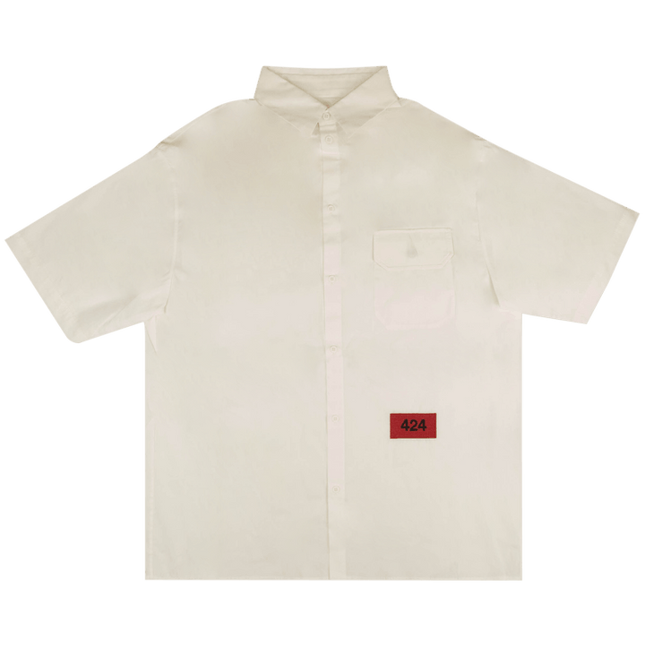 424 Short-Sleeve Logo Patch Button Down 'White'