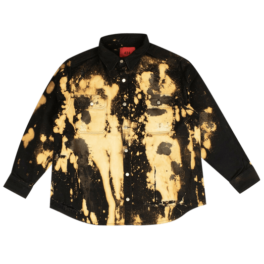 424 Tie Dye Ripped Button Down Shirt 'Black/Yellow'