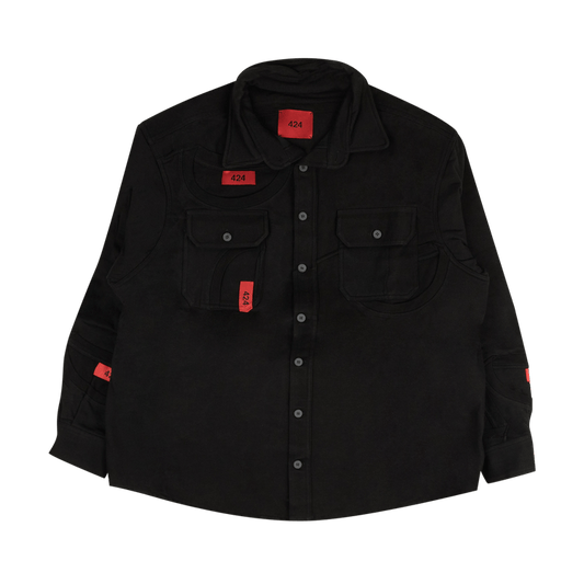 424 Button Down Collar Tag Shirt 'Black'